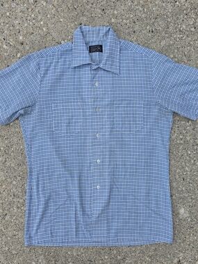 Vintage 70s JCPenney Blue Plaid Button Up Shirt Medium